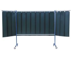 Trans Tac 3-teilige Stellwand mit Schweißer Lamellen dunkelgrün T75M fahrbar Schutzwand_94721_RIMAG.